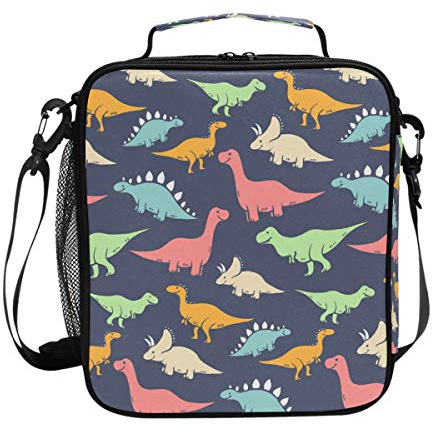FFY Go Boys Dinosaur Lunch Bags Cute Dino Pterosaur Navy Large Insulated Lunch Box Tote Bag Cold Thermal Freezable Shoulder Strap for Kids Teen School Work