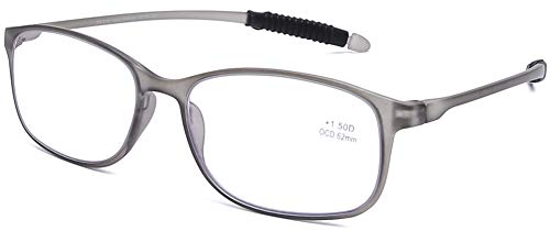 DOOViC Blaulichtfilter Computer Lesebrille Eckig Rahmen Grau Brille mit Stärke Lesehilfe/Sehhilfe für Damen/Herren 2,5