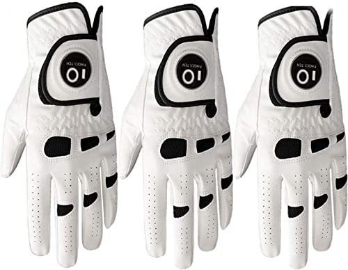 Golfhandschuh Herren Linke Hand Rechte Mit Ball Marker 2 Stück oder 3 Stück Not Paar Allwetter Leder Griff Golf Handschuh Links Rechts Golfhandschuh Männer Golfer Handschuh (3 Stück Links, M)