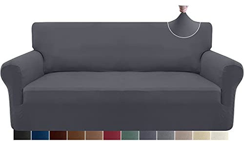 Granbest Stretch Sofa Cover 3 Seater Super Soft Spandex Sofa Slipcover for Dogs Pet Couch Cover Furniture Protector with Elastic Bottom(3 Seater,Grey)