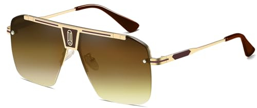 SHEEN KELLY Retro Übergroße Sonnenbrille für Männer und Frauen - Square Rimless Flat Top Vintage