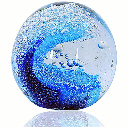 Mundgeblasenes Unterwasser-Glasglas, Büro-Briefbeschwerer für Schreibtisch, Heimdekoration, Sammlerstück, Aquarium-Dekoration, Bürodekoration, Ozeanliebhaber (Ozeanwelle)