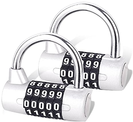 Serrure à Combinaison SISAV à 5 Chiffres, Cadenas de Gymnase, Serrure à Combinaison Remplaçable, Adaptée aux Casiers d'École, Boîtes à Outils, Clôtures, Argent (2 Pièce)
