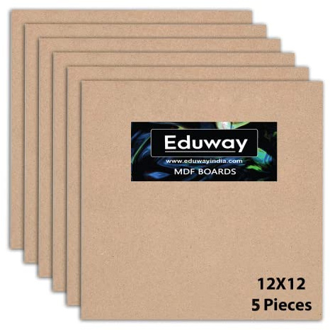 Eduway Lot de 5 feuilles de bois MDF de 30,5 x 30,5 cm pour mandala, lippan, résine d'art et artisanat, 4 mm d'épaisseur, matériau en carton de qualité supérieure pour artistes, étudiants en art et