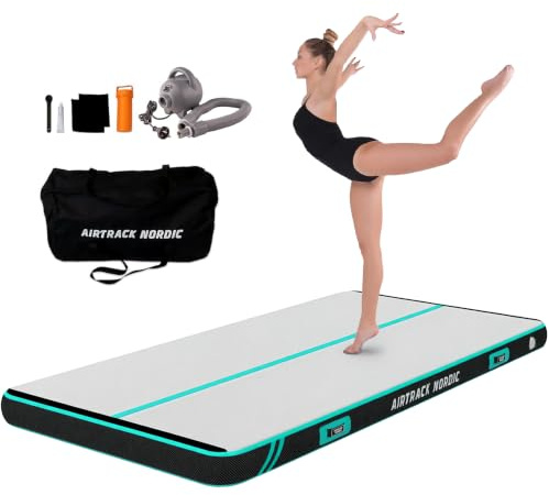 AirTrack Nordic Carbon - Air Track Matte 3m/4m/5m/6m/8m mit Luftpumpe, Aufblasbare Gymnastikmatte Zuhause, besten für Gymnastik & Cheerleading, 1.5m breit & 15cm dick Air Tracking Matte, Turnmatte