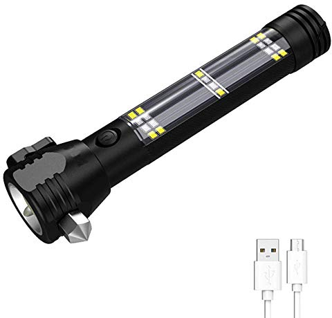 HMTE Linterna Solar de 5000 lúmenes, Linterna multifunción Recargable por USB, Herramienta de Emergencia para Coche, Martillo de brújula, antorchas (A)
