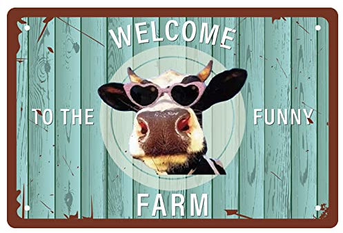 CREATCABIN Welcome to The Funny Farm Cow Sign Metal Tin Signs Retro Vintage Poster Wall Decor Garage Farmhouse Garden Bar Club Bathroom Door Yard Decorations 12 x 8inch