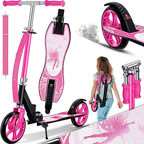 KESSER® Scooter Roller Kinderroller Cityroller Tretroller Kickroller, für jedes Alter, Höhenverstellbar bis 190cm, bis zu 100kg,Klappmechanismus, Inkl. Tragegurt, Kickscooter, Fairy (Pink)