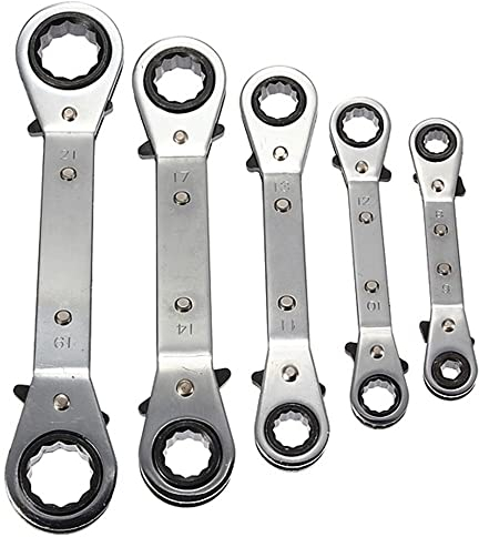 SagaSave Doppelring-Ratschenschlüssel-Set, 5-teilig, metrisch, 6 mm-21 mm, Umschaltknarre, Ratschenschlüssel-Set, versetzter Ratschenschlüssel-Set für Autoreparatur