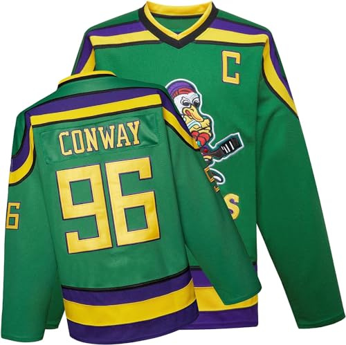 MEBRACS 96 Conway Mighty Ducks Movie Youth Ice Hockey Jersey for Kids (Green96, Small)