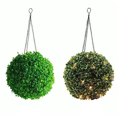Yenergy 7.9'' Artificial Boxwood Topiary Ball Artificial Topiary Ball for Outdoors with Solar Powered Led Light for Garden, Wedding, Balcony, Patio, Office, Home Decor