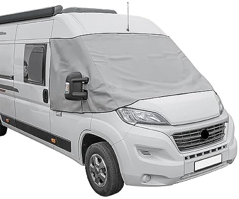 Preiswert&Gut Frontscheibenabdeckung kompatibel für FIAT Ducato X290 Weiß,Grau Wohnmobil UVSchutz (Grau) | Isolierende Thermomatte mit Magnetbefestigung und Klettverschluss - UV-Schutz und Sichtschutz für Wohnmobile ab 2014