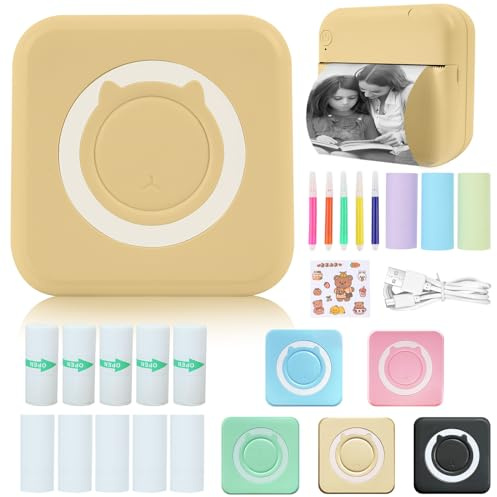 ZAKVOP mini drucker für Smartphone, mini Tragbare Fotodrucker, mini Pocket Printer, Bluetooth thermodrucker für iOS und Android, Aufkleber drucker für Journal, Notizen, Liste, Memo - Gelb