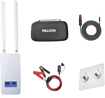 Falcon LTE 4G Combo Deluxe Antenne extérieure, INCL. routeur WLAN 150Mbit Mobile intégré et Pack d'accessoires pour Caravane I Camping-Car I Bus I Bateau I Van I Voiture I Camion