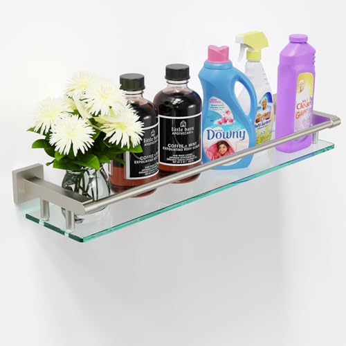 SFGSOWOR Glasregal, 50,8 cm, Badezimmerregale für Wand, Duschregal, rechteckig, gebürstetes Nickel, Edelstahl, gehärtetes Glas, modernes Wandhalterungszubehör, SFG230600