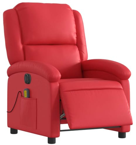 vidaXL Massagesessel Elektrisch, Sessel Verstellbare Rückenlehne Fußteil, Fernsehsessel Relaxsessel mit Liegefunktion, Liegesessel Polstersessel Ruhesessel, Rot Kunstleder