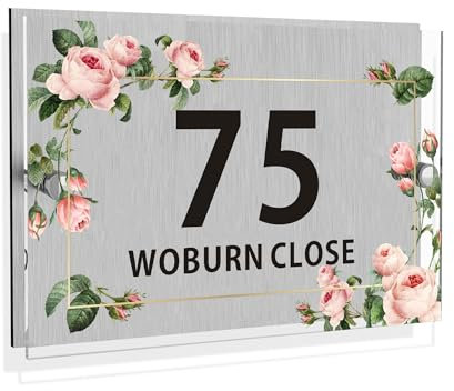 Personalised House Numbers Plaques Acrylic Door Number Plaques for Wall with Any Stress Number & Address Custom Road Plate Plaque Modern Glass Effect Outside Decoration for Home Gate(Design 2)