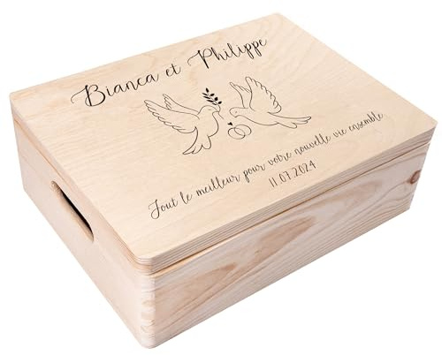 Creative Deco Hochzeitsgeschenke Personalisiert für Brautpaar | Geschenk zur Hochzeit | Erinnerungsbox Hochzeit | Geschenkkiste JGA | Holzkiste mit Deckel | Hochzeitsgeschenk Personalisierte Farbdruck