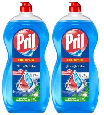 Pril Original Pure Frische 2x 1,2 l, Handgeschirrspülmittel mit höchster Fettlösekraft, für sauberes Geschirr auch in kaltem Wasser, frischer Duft