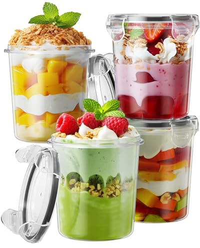Canfanni övernattningsbehållare med lock, 4-pack 375 ml havreburkar, plastburkar, BPA-fria, bärbara, läckagesäkra havregrynsbehållare för yoghurt, soppa, flingor, mjölk och sallad