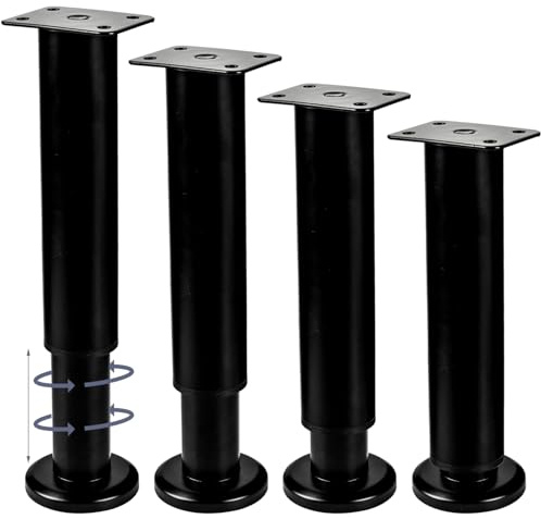 16-30.4 Inch / 40-76cm Adjustable Furniture Legs, 4 Pcs Black Metal Bed Frame Center Slat Support Feet Couch Support Leg Heavy Duty DIY Replacement Legs for Cabinet Table Sofa Couch Desk