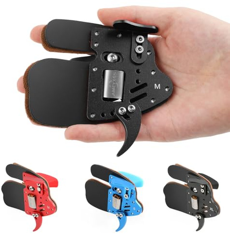 SHARROW Bogenschießen Fingertab aus Aluminium Platte Echtes Leder Fingerschutz Handschutz Einstellbare Schießhandschuhe Schutzausrüstung Finger Tab für Recurve Bogen (Schwarz+Schwarz, XL)