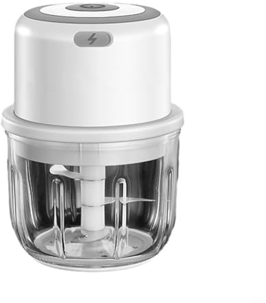 Trancheuse d'ail à bouton poussoir - Presse-purée électrique - 300 ml - Sans fil - Blanc
