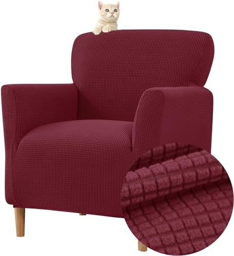FZKun Stretch Sesselbezug Sesselhusse Elastische Jacquard Sofaüberzug Clubsessel Sessel Bezug, Weicher Sesselschoner mit Armlehne Sitzbezug Für Sessel Mit Armlehne Hussen Für Sessel (Rot)