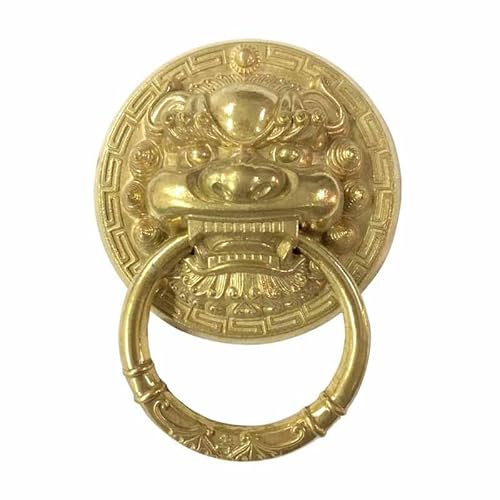WANGZEYU TüRklopfer 1pcs Vintage Messing Würfel Löwenkopf Tür Klopfer Tür Griff Massives Holz Glasvilla Hof Gate Ring Türknauf TüRklopfer Aus Gusseisen(Copper Color)