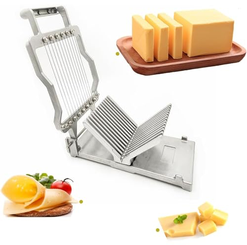 Cheese Cutter Heavy Duty Stainless Steel Slicer - Commercial Hand Held Butter Cutter with 1 Cm & 2 Cm Cutting Board - Ideal for Cheese, Butter, Sausage Ham and More
