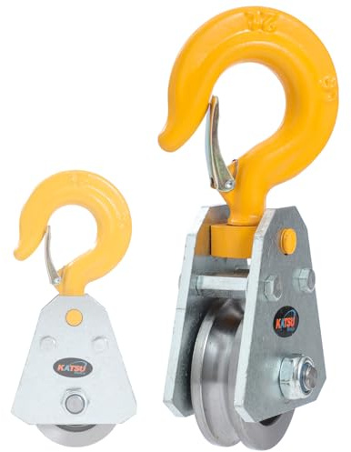 KATSU Tools 2 ton Snatch Block, Remskiva med replager, maximal repdiameter 12 mm, för byggverkstad, lyftanordning, vinsch, lyft