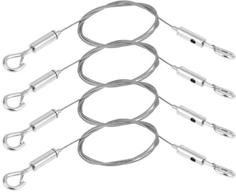 4 Stück Drahtseil, Verstellbares Edelstahl Seil Suspension 1m X1.5mm Edelstahlseil mit Schleife und Haken, Hängendes Drahtseil für Hängen Sie Spiegel Gemälde Lampen Und Kunstwerke Auf, Max 30kg