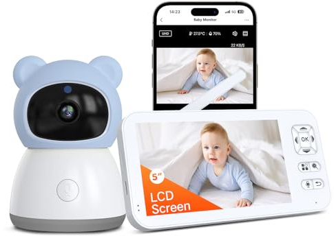 ACEBELL 2K 5 Babyphone Camera con App Telefono, Rotazione a 360° Luce Notturna Colorata, Zoom 4X, Monitoraggio del Movimento, Monitoraggio Automatico, Area di Allarme Personalizzata