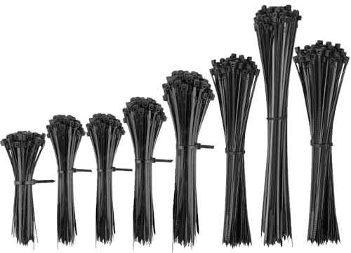 Assorted Cable Ties 800 Pack, 100/150/200/300 mm Black Heavy Duty Nylon Self Locking Zip Tie Wraps