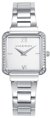 Viceroy Reloj Analógico Mujer de Acero Inoxidable - 26 mm - Movimiento de Cuarzo - Esfera Plateada con Circonitas - Resistente al Agua 3 ATM - Colección Chic – 401244-03