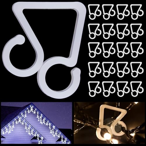 Vikdio 60 Pcs Gutter Hooks for Christmas Lights, Holiday Lights Clips, Gutter Clips for Outdoor String Lights Icicle Lights on Halloween Xmas Decoration Garden Tree Window