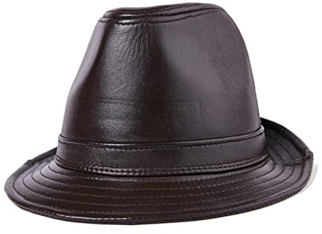 Lederkappe Echtes Leder Hut männer braun top Trilby hüte caps Bowler echt Leder männlich Designer Herbst Winter Jazz Kappe(Brown hat,XL (57-58 cm))