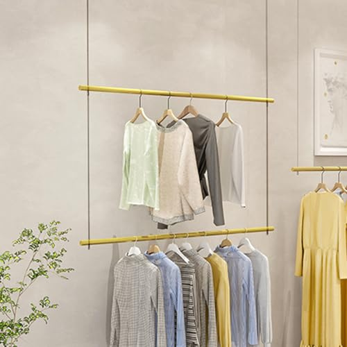 Kleiderstange Garderobenhalter Decken-Kleiderstange für die Montage an der Decke Für Flur, Garderobe, Schlafzimmer, Kleiderständer Hängegarderobe höhenverstellbar Deckenmontage Kleiderbügel(Gold,150CM