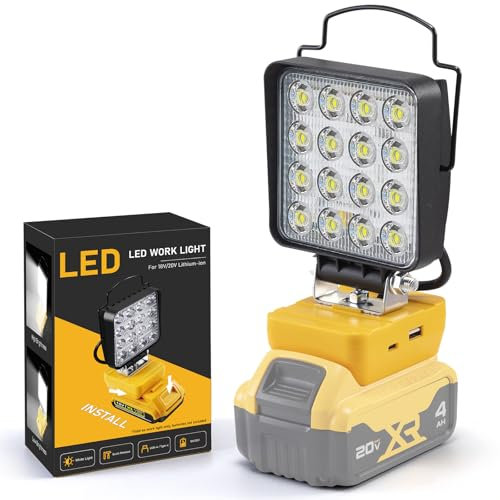 Akku Lampe für DeWalt 20V, 48W 4800LM Kabellose Led Arbeitsleuchte Akku, Tragbare Flutlichter mit 2 Modi Helligkeit Mini Baustellen Lampe für Wartungsarbeiten