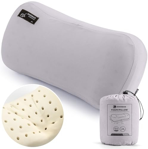 HIKEMAN Cuscino da campeggio in memory foam, ultraleggero, da viaggio, cuscino di supporto per il collo, morbido ed ergonomico, cuscino da trekking, per campeggio, auto, spiaggia, ufficio (grigio)