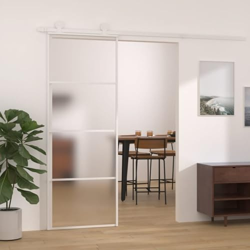 Homgoday Puerta corredera ESG Vidrio y Aluminio Blanca 76x205 cm Puerta Corredera Puerta Corredera de Cristal Puerta Corrediza Moderna para Sala de Estar BlancoBlanco Tipo3