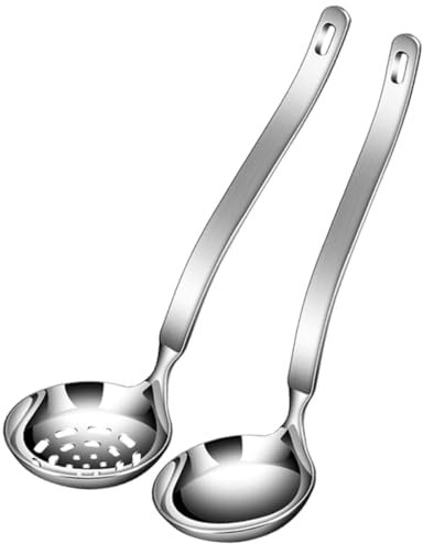 ABOOFAN Cuchara Sopera De Acero Inoxidable 304 y Cuchara Ranurada 2 Piezas, Set De Suministros De Cocina, Utensilios Para Servir Sopa, Apto Para Restaurante y Hogar