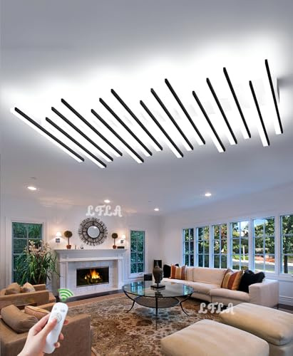 Modern LED Deckenleuchte Dimmbar Groß Wohnzimmerlampe mit Fernbedienung Acryl-Schirm Innen Dekorative Wellen-Design Schwarz Deckenlampe Für Wohnzimmer Schlafzimmer Esszimmer Küche (B, 15-Flammige)