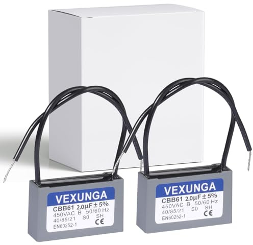 VEXUNGA CBB61 Kondensatorer 2uF 450V AC Fläktstartkondensator 2uF Cbb61 50/60Hz Drift för motorluftkonditionering Takfläktkondensator (2pack)