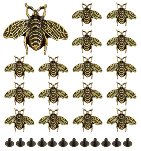 AHANDMAKER 18 Sets Retro Gold Little Bee Buttons, Craft Purses Leather Decorative Screw Back Rivet Metal Conchos Buttons for DIY Manual Luggage Costume Design Embellishment Accessories