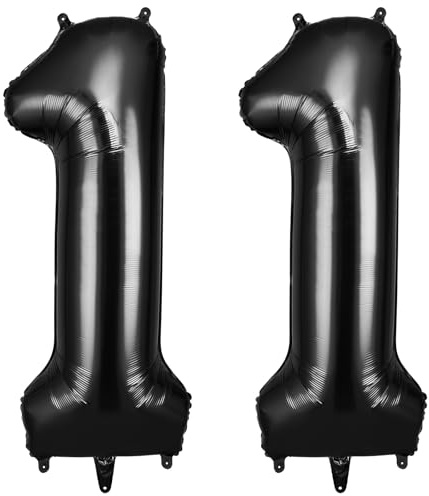 OFFCUP Luftballon Zahlen 11, Schwarz 11 Geburtstag Zahlen Ballon | 101cm Groß Folienballon 40 Zoll Helium Ballons zum Mädchen Junge Geburtstag Party Deko Abschluss Jubiläums（11, Schwarz）