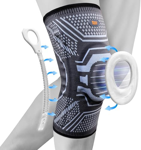 Bene support Comfort-Fit Knee Brace – Enhanced Triple Anti-Slip Strips, Patella Gel Ring, Side Stabilizers, 3D Knitted Compression for Sports & Joint Protection | Grey (XL, 1 Pack – 1 Knee Brace)