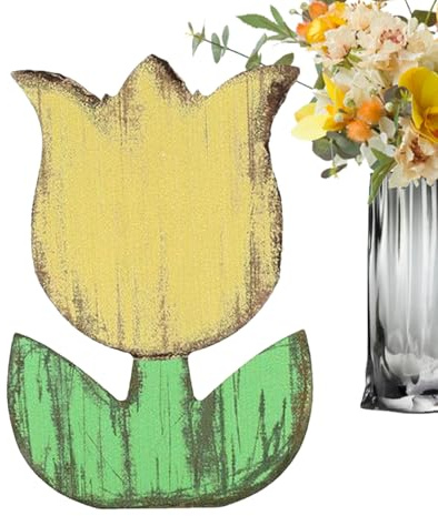 Generisk tulpandekoration – blommor bordsskyltar av trä – vintage våningar öppen spis dekoration för bordcenter fönsterbräda skrivbord