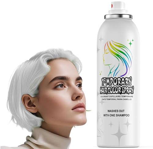 Silberweißes Temporäres Haarspray - Abwaschbar | Sanfte Formel | Nicht klebend | Sofortige Haarfärbe-Alternative für Erwachsene | Halloween, Kostüm, Partymake-up, Cosplay, 150ml