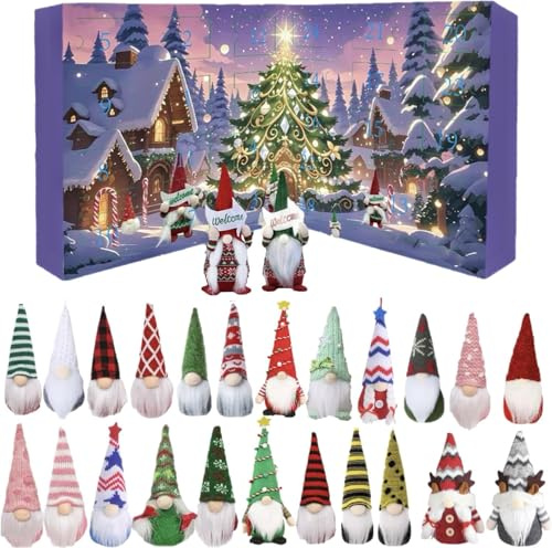 Calendrier de L Avent Gnome 2025, Gnome Calendrier de L'Avent 2025 avec 24 Poupées de Lutin, Calendrier de Noëlpour enfants et adultes, Calendriers compte à rebours de 24 jours (Violet)
